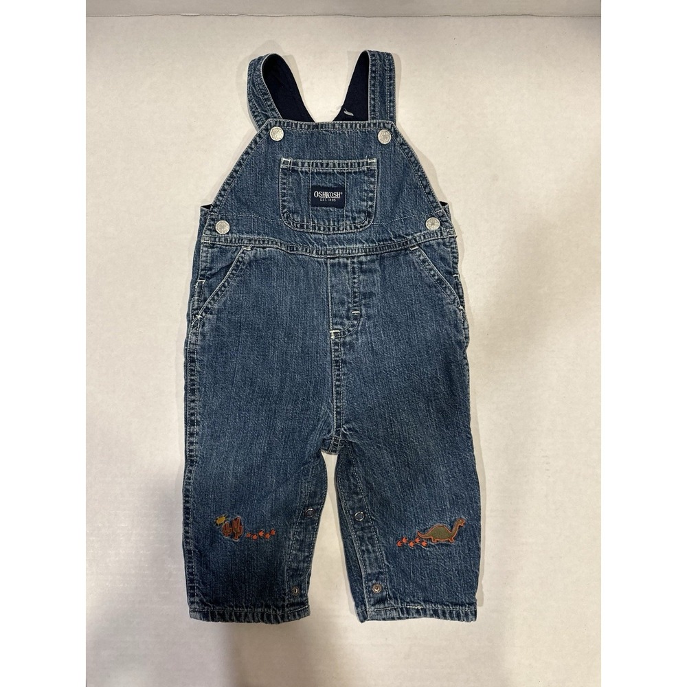 Oshkosh B'gosh Denim Bib Overalls Dinosaur Embroidered Lined Size 3-6 Months
